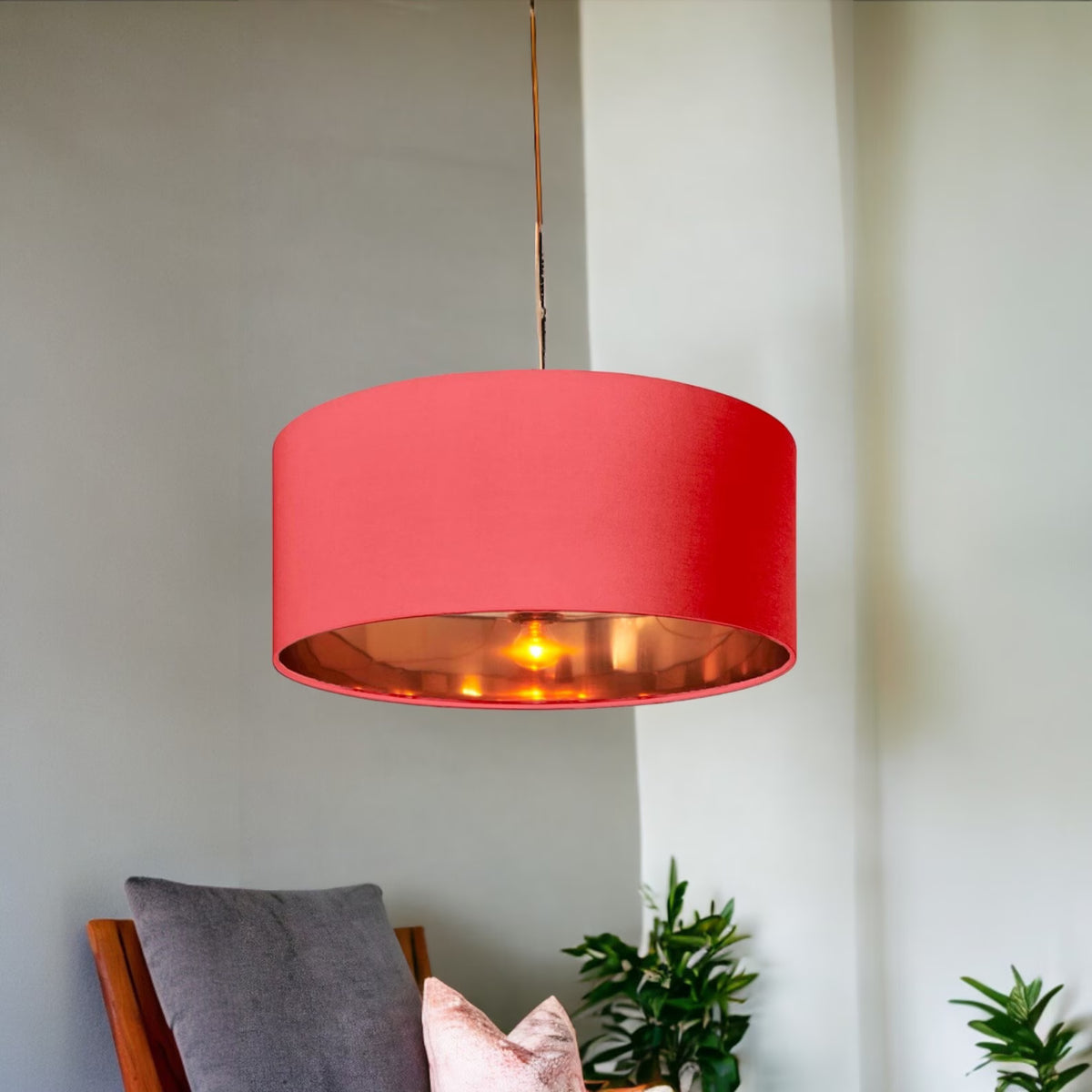 New high quality luxury blush 31 cotton fabric lamp shade pendant light drum shape with metallic linings