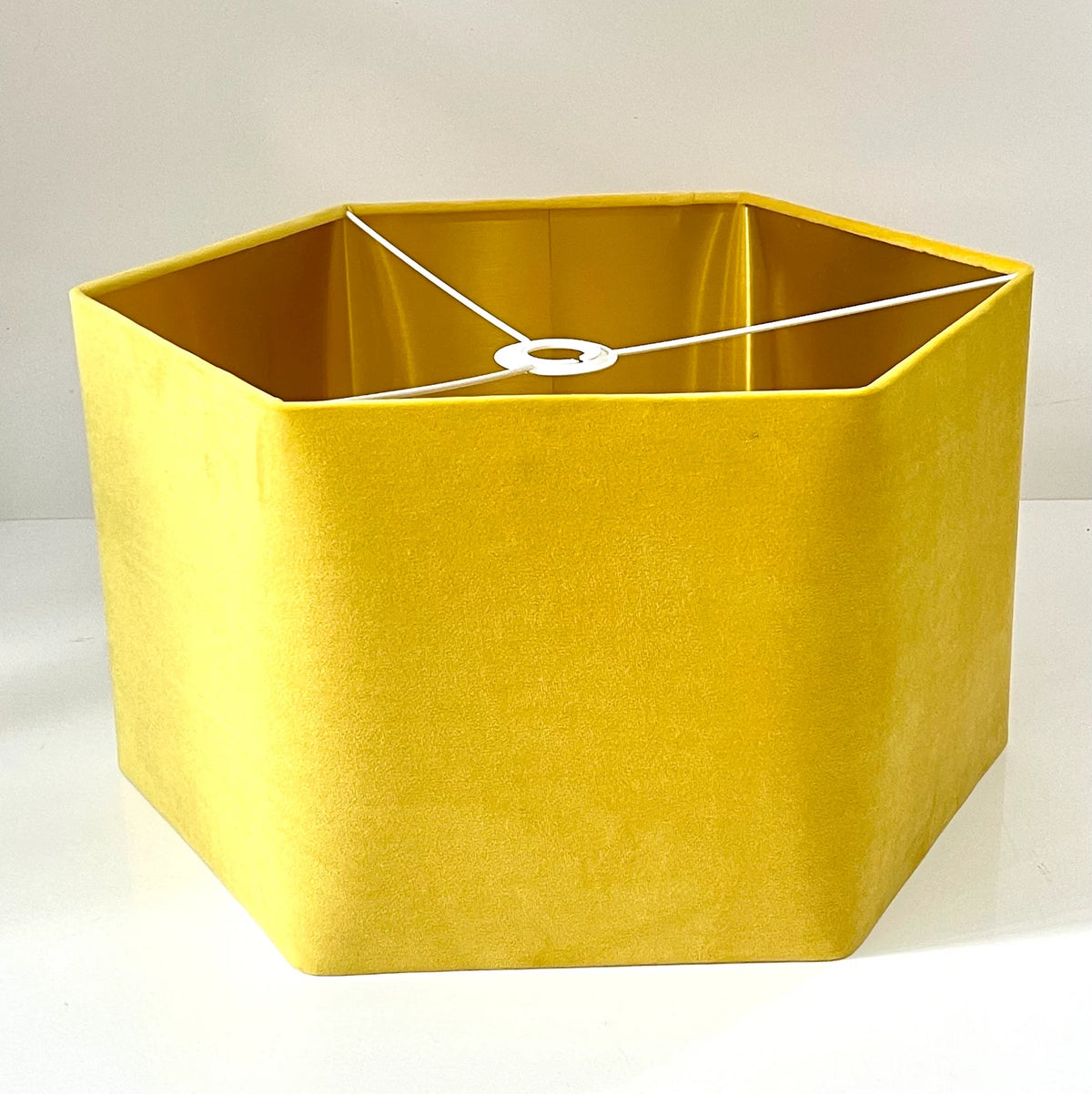 New luxury premium quality hexagon velvet lamp shade pendant light shade lemon yellow velvet With brushed gold lining