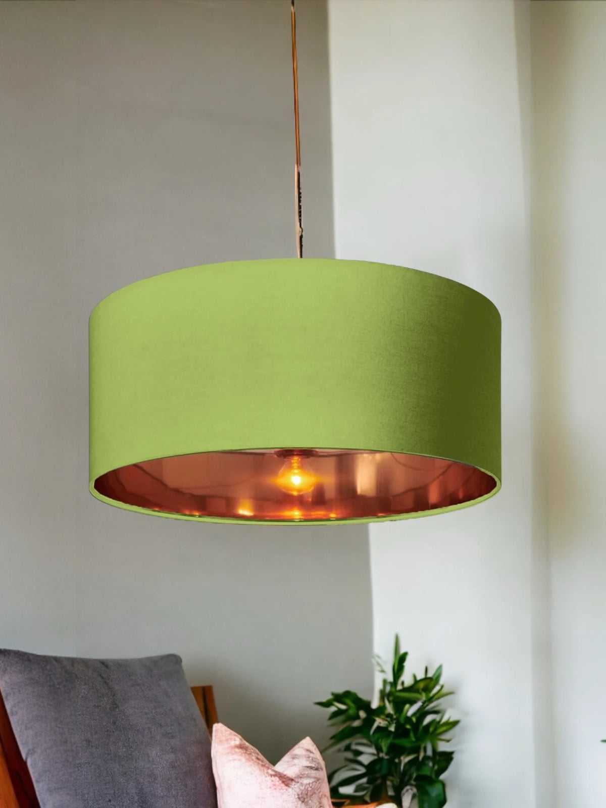 New high quality luxury sage green 11 cotton fabric lamp shade pendant light drum shape with metallic linings