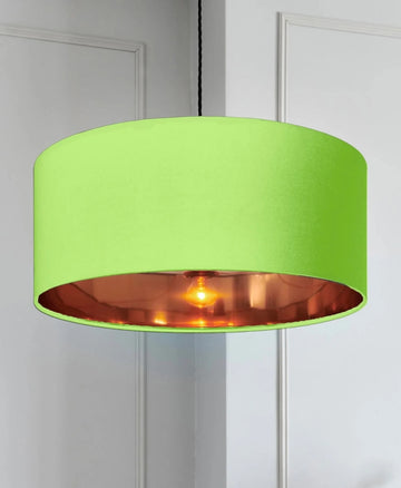 New high quality luxury Chartreuse light green 16 cotton fabric lamp shade pendant light drum shape with metallic linings
