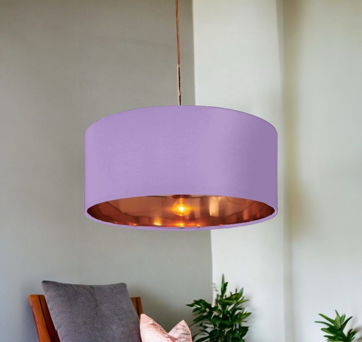 New high quality luxury dark lilac 36 cotton fabric lamp shade pendant light drum shape with metallic linings suitable for all purpose