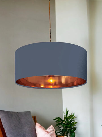 New high quality luxury storm grey 77 cotton fabric lamp shade pendant light drum shape with metallic linings