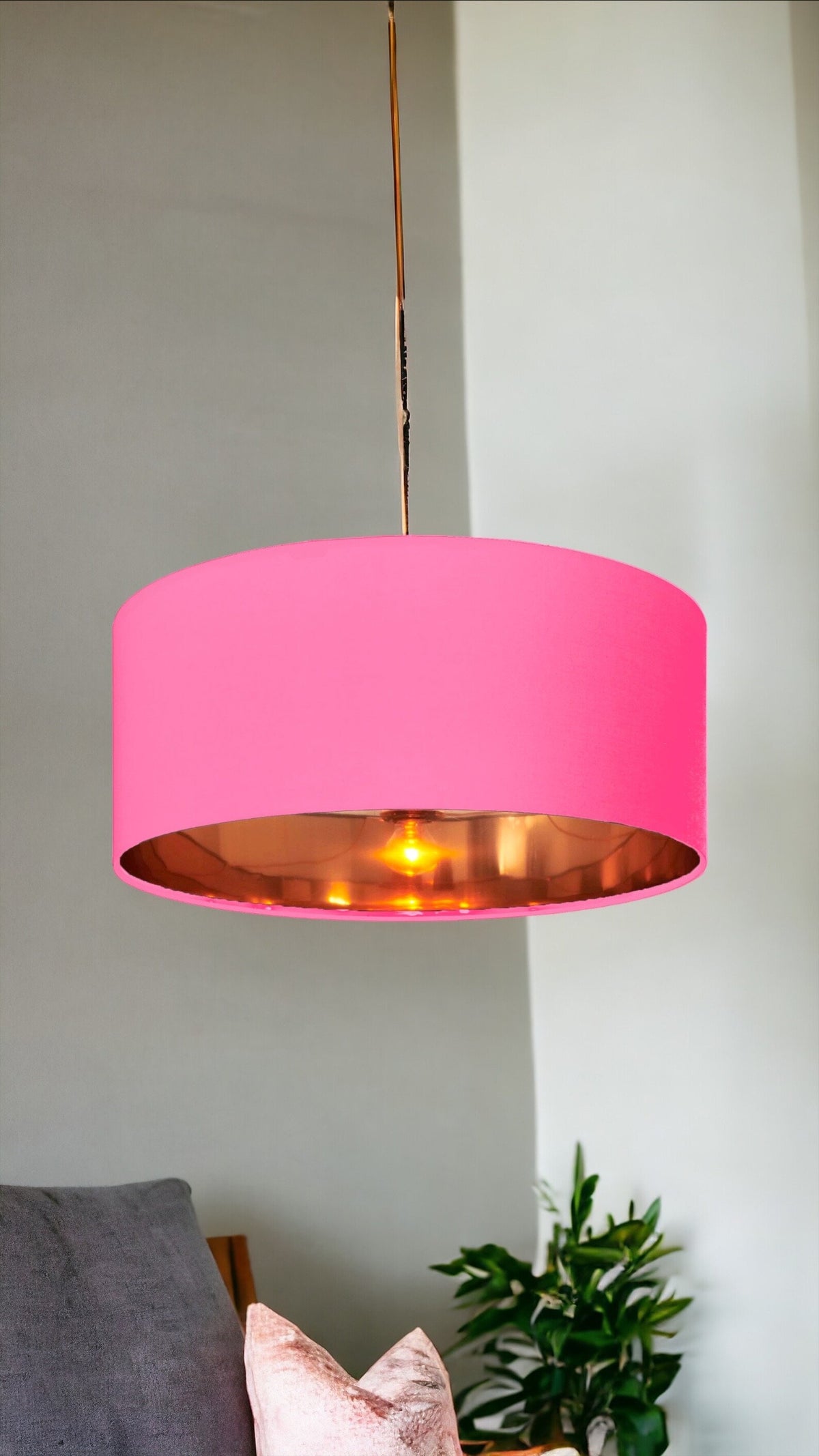 New high quality luxury sugar pink 28 cotton fabric lamp shade pendant light drum shape with metallic linings