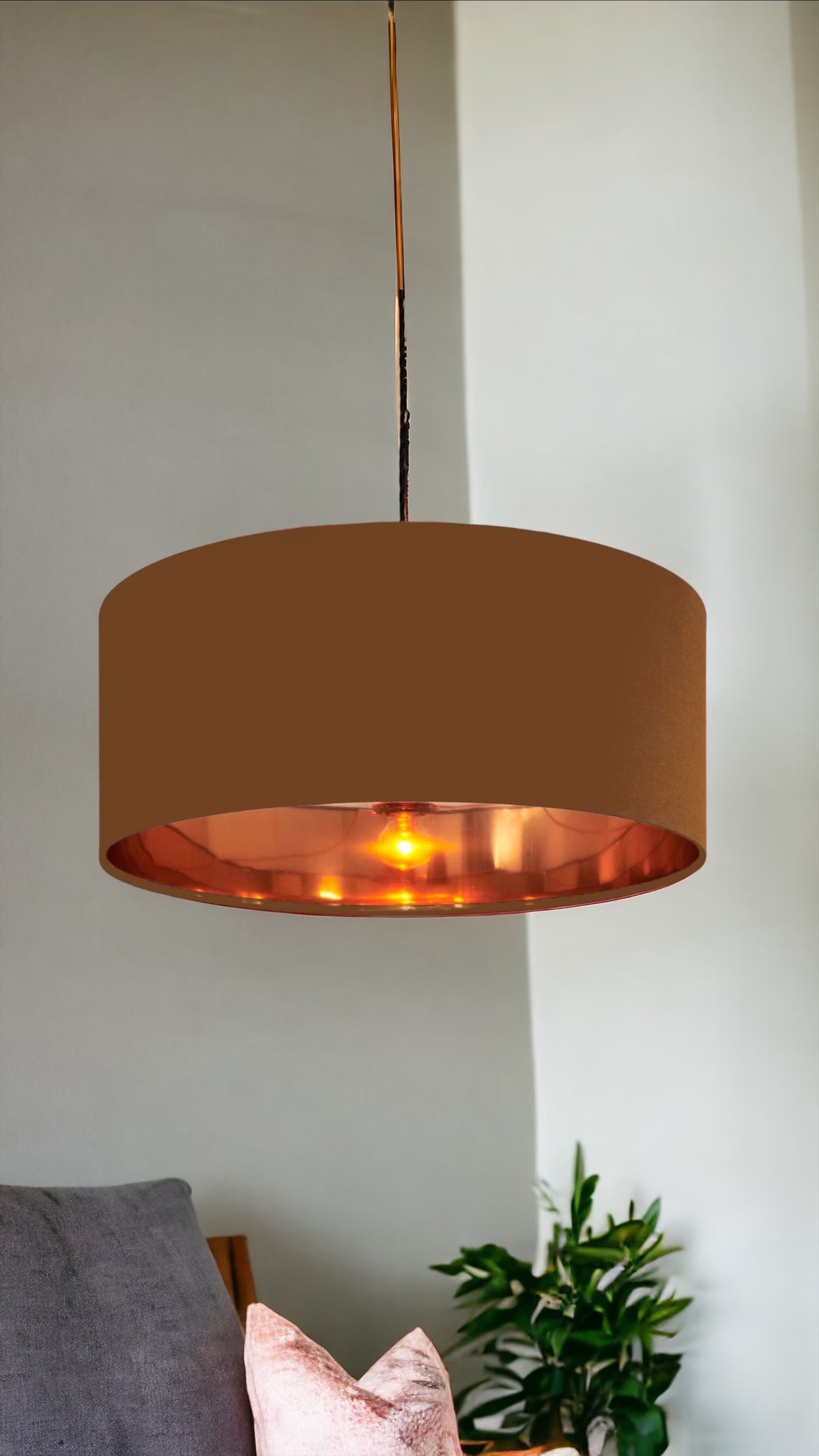 New high quality luxury chocolate brown 17 cotton fabric lamp shade pendant light drum shape with metallic linings for tables and ceilings