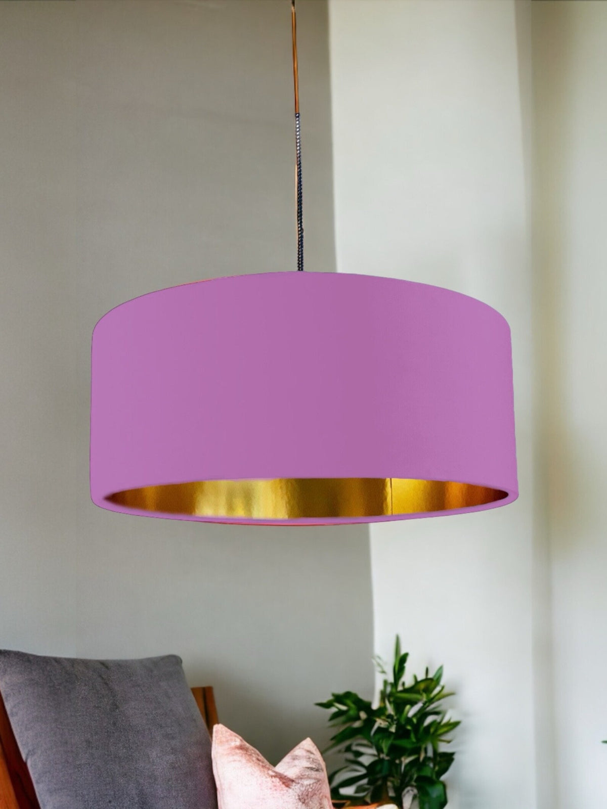 New high quality luxury lotus 24 drum cotton fabric lamp shade pendant light drum shape with metallic linings