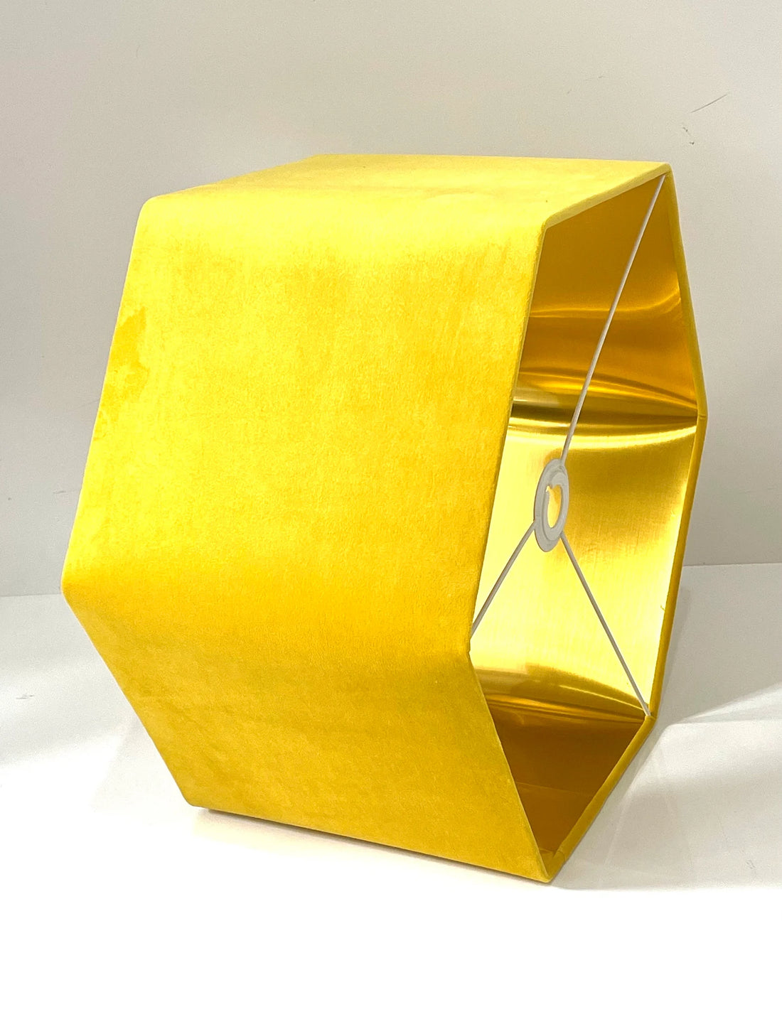 New luxury premium quality hexagon velvet lamp shade pendant light shade lemon yellow velvet With brushed gold lining