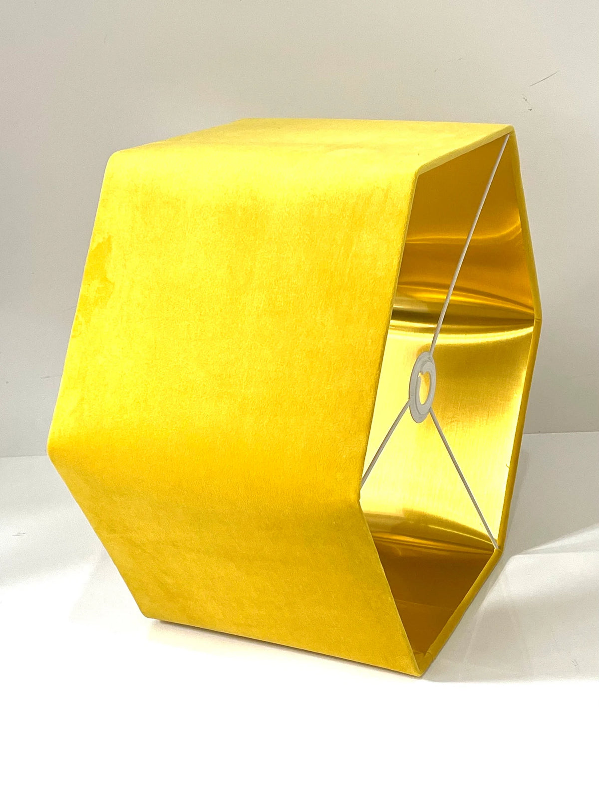 New luxury premium quality hexagon velvet lamp shade pendant light shade lemon yellow velvet With brushed gold lining