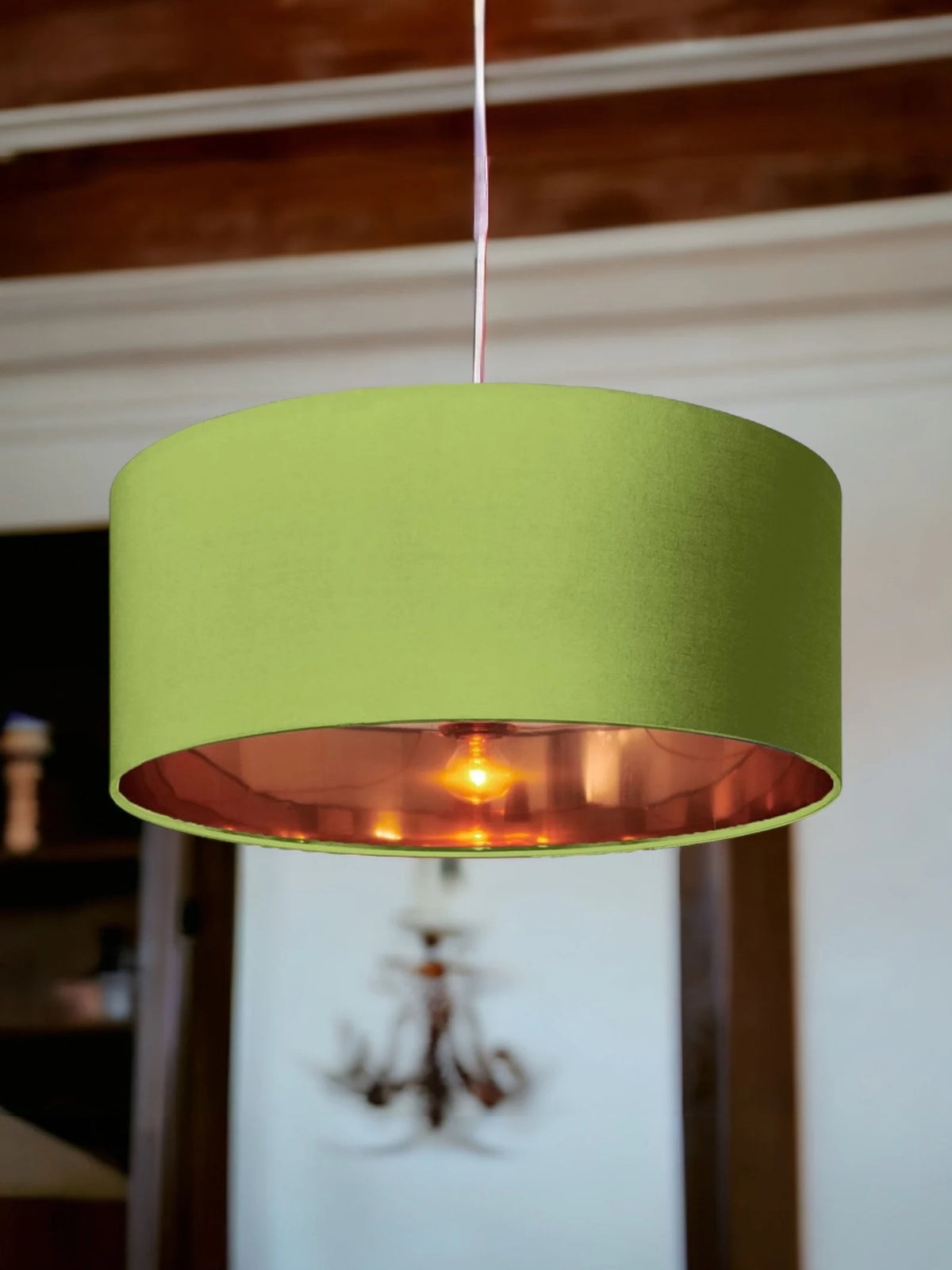 New high quality luxury sage green 11 cotton fabric lamp shade pendant light drum shape with metallic linings