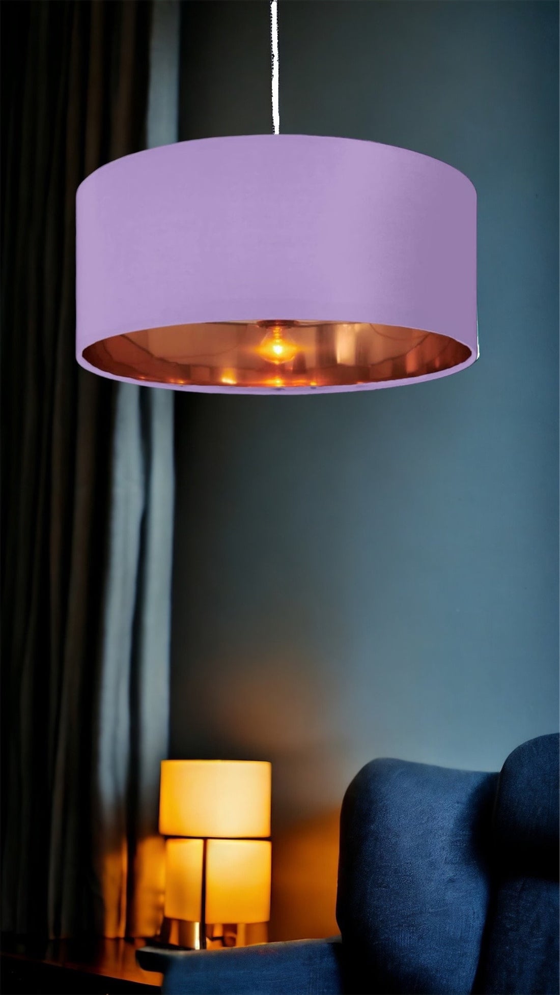New high quality luxury dark lilac 36 cotton fabric lamp shade pendant light drum shape with metallic linings suitable for all purpose