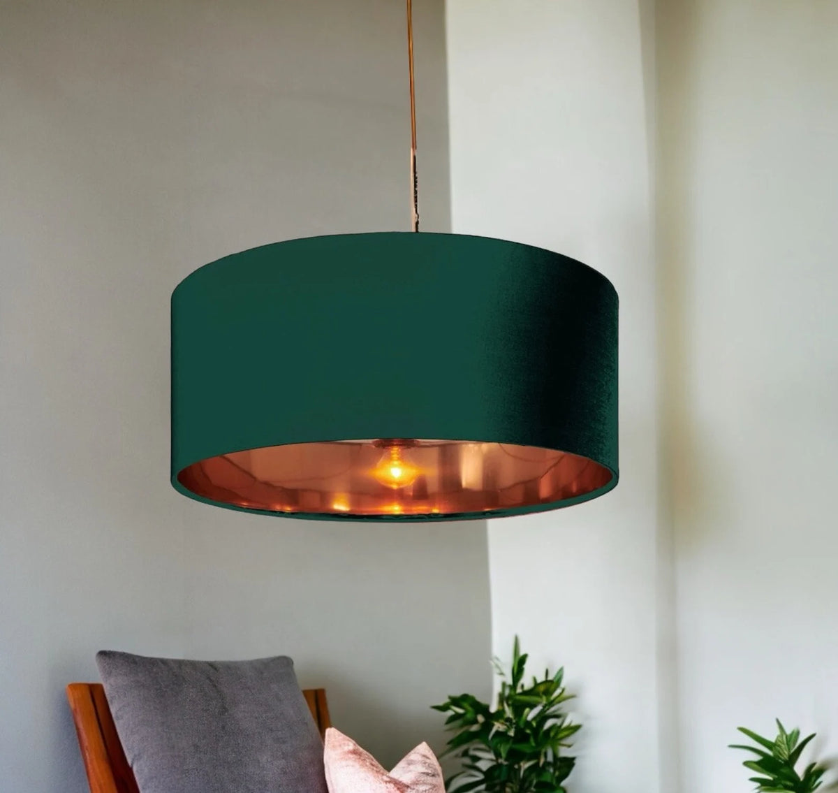New high quality luxury bottle green 10 cotton drum cotton fabric lamp shade pendant light drum shape with metallic linings