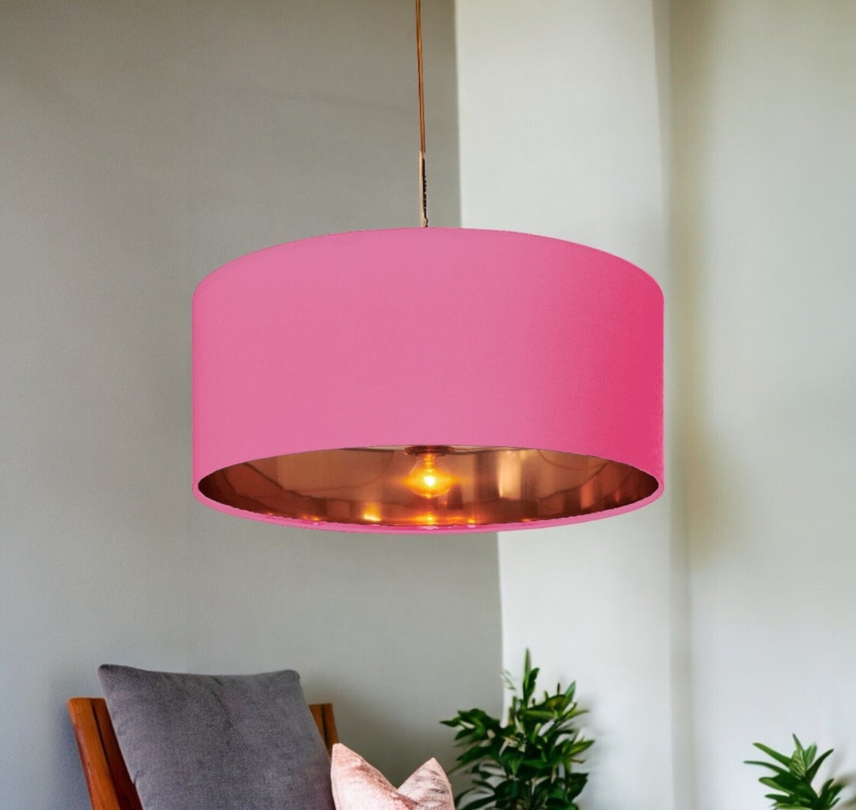 New high quality luxury sugar pink 28 cotton fabric lamp shade pendant light drum shape with metallic linings