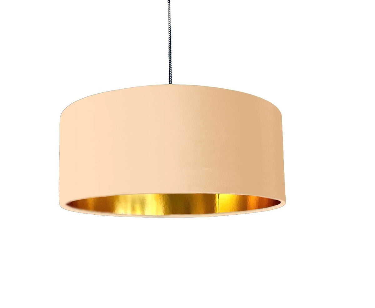 New high quality luxury beige 1 cotton drum cotton fabric lamp shade pendant light drum shape with metallic linings