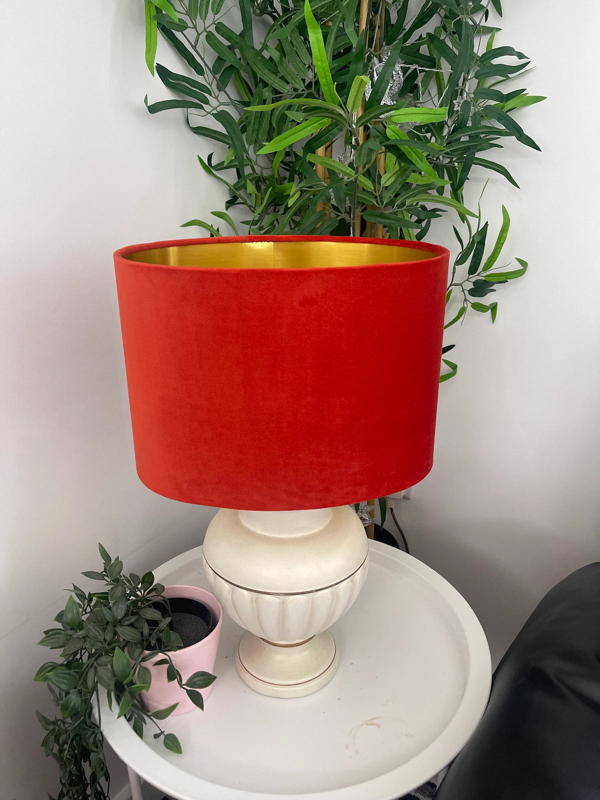 New luxury high quality pumpkin orange velvet fabric lamp shade oval shape lamp shade OVAL with silver lining
