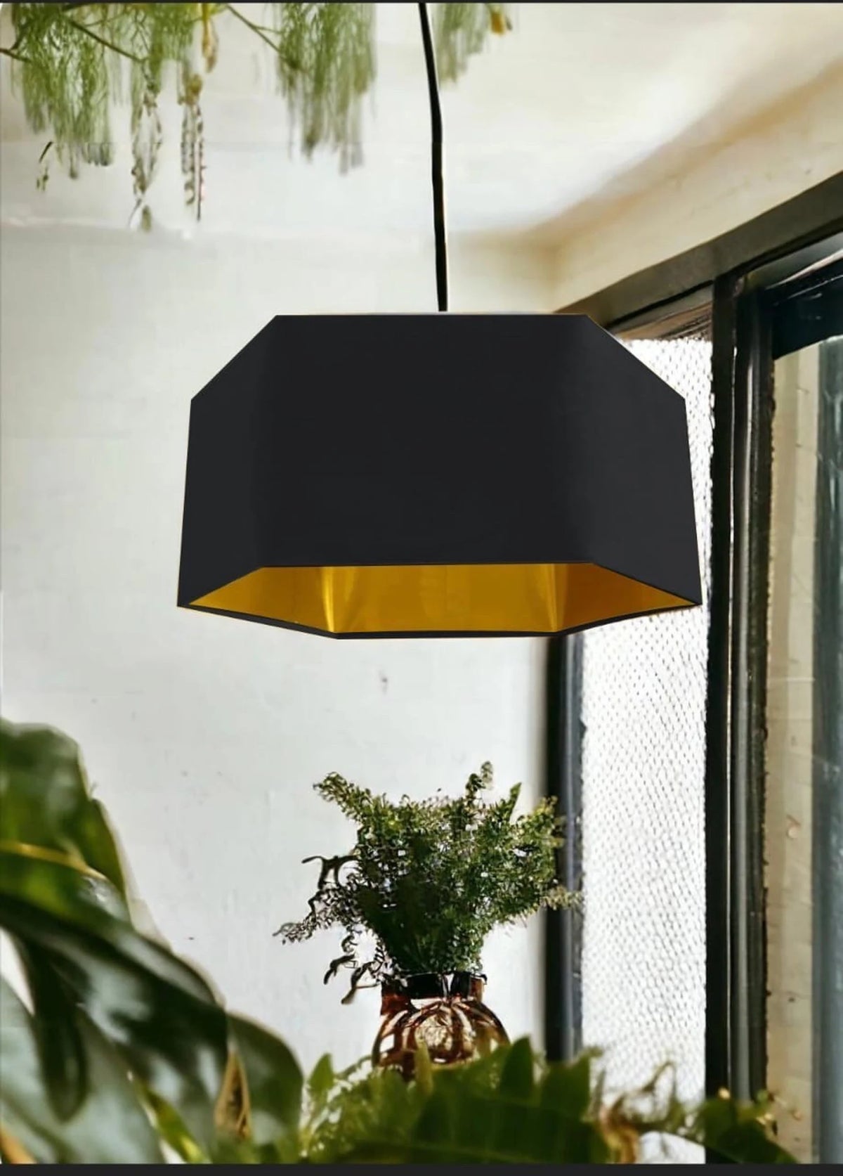 New luxury premium quality black hexagon velvet lamp shade pendant light shade black velvet With metallic lining