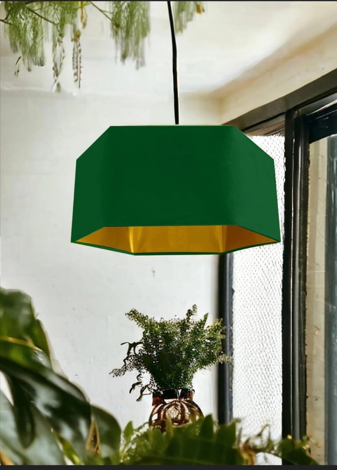 New luxury premium quality emerald green hexagon velvet lamp shade pendant light shade emerald green velvet With metallic lining