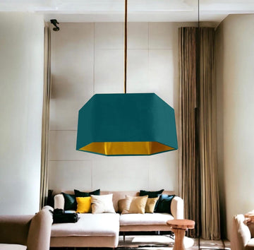 New luxury premium quality teal hexagon velvet lamp shade pendant light shade light teal velvet With metallic lining