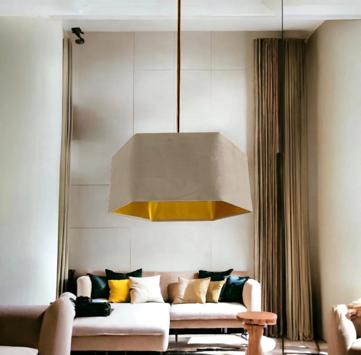 New luxury premium quality mink hexagon velvet lamp shade pendant light shade light mink neutral velvet With metallic lining