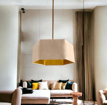 New luxury premium quality cloud cream hexagon velvet lamp shade pendant light shade light cloud cream brown velvet With metallic lining