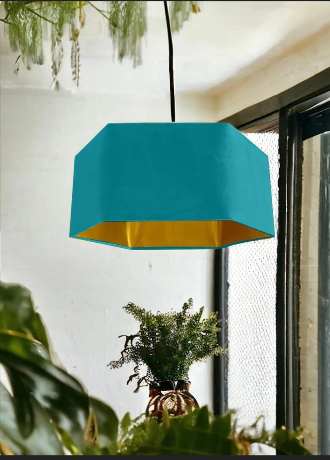 New luxury premium quality aqua teal blue hexagon velvet lamp shade pendant light shade light aqua teal blue velvet With metallic lining