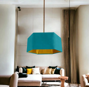 New luxury premium quality aqua teal blue hexagon velvet lamp shade pendant light shade light aqua teal blue velvet With metallic lining