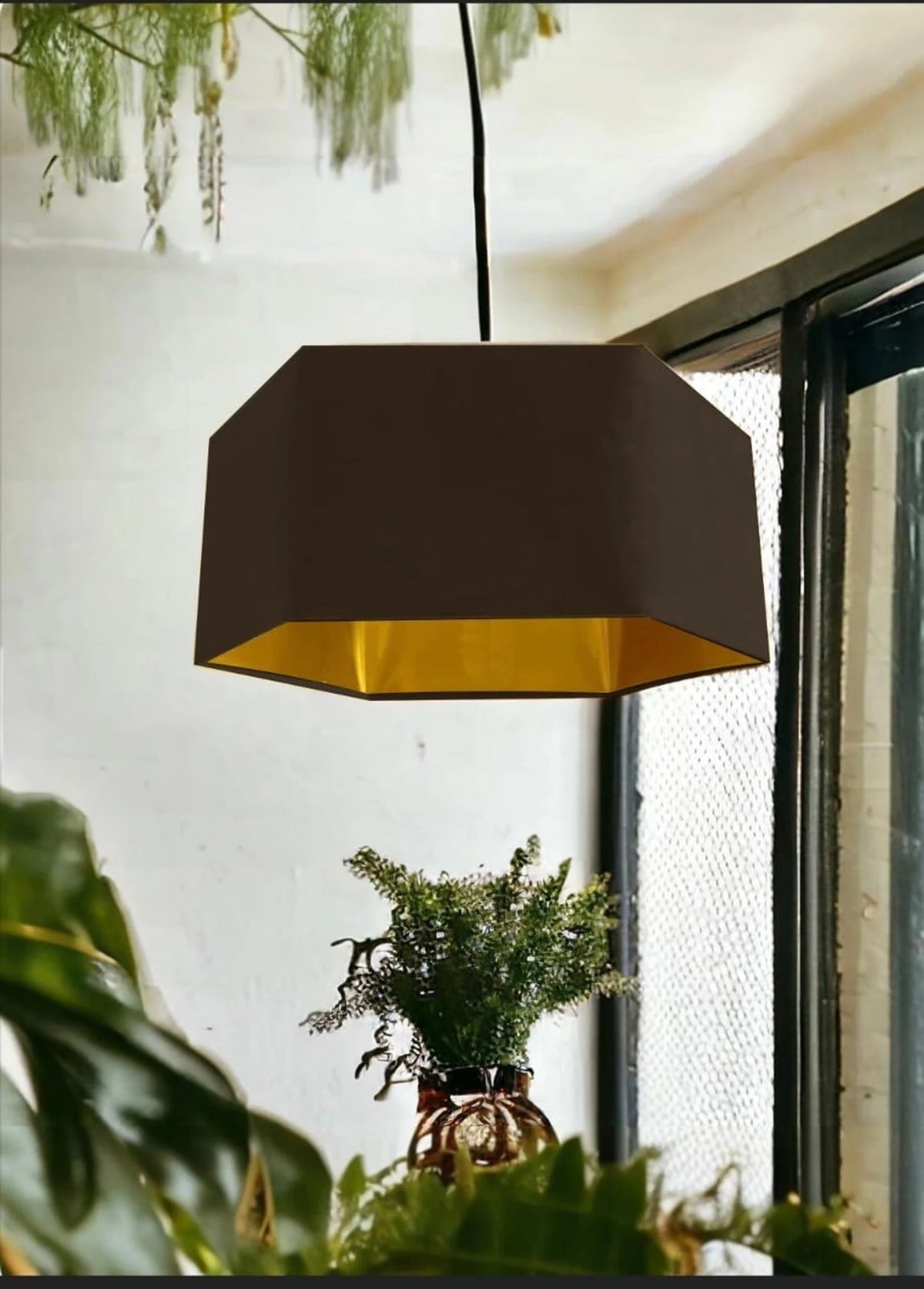 New luxury premium quality dark brown hexagon velvet lamp shade pendant light shade light dark brown velvet With metallic lining