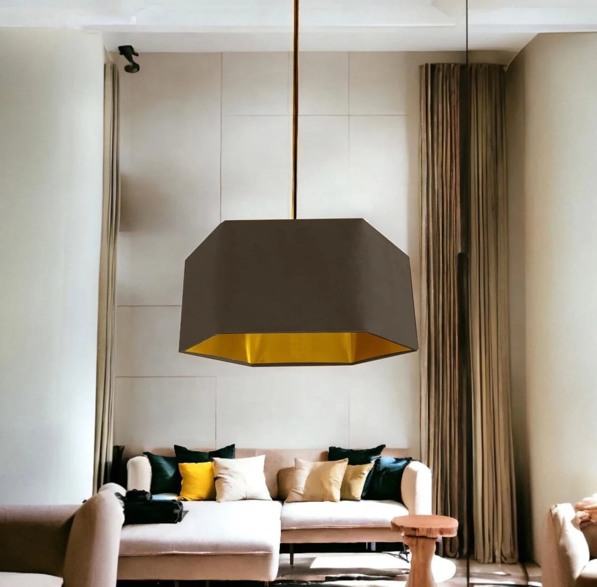New luxury premium quality dark brown hexagon velvet lamp shade pendant light shade light dark brown velvet With metallic lining