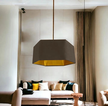 New luxury premium quality dark brown hexagon velvet lamp shade pendant light shade light dark brown velvet With metallic lining