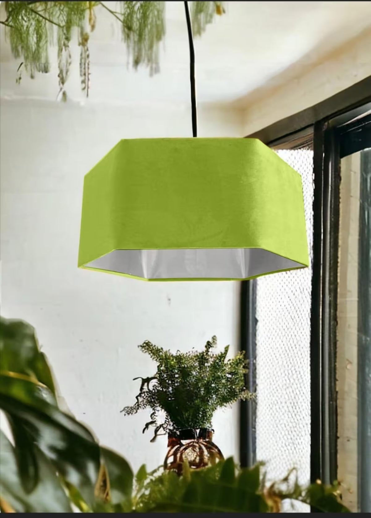 New luxury premium quality lime green hexagon velvet lamp shade pendant light shade light lime green velvet With metallic lining