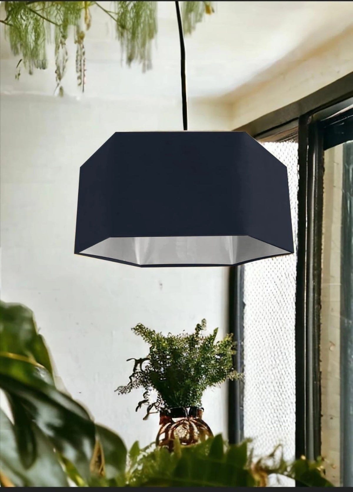 New luxury premium quality dark blue hexagon velvet lamp shade pendant light shade light dark blue velvet With metallic lining