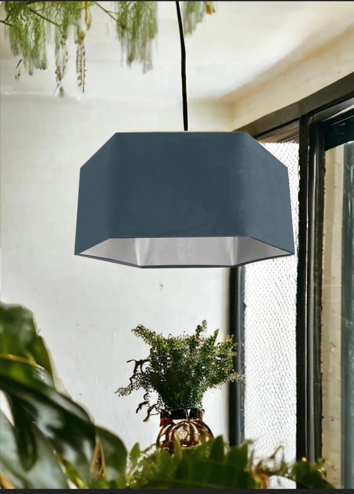 New luxury premium quality midnight blue hexagon velvet lamp shade pendant light shade light midnight blue velvet With metallic lining