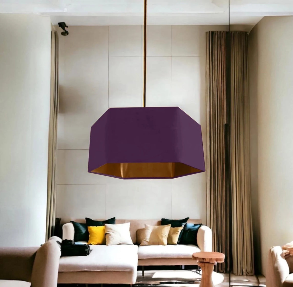 New luxury premium quality plum hexagon velvet lamp shade pendant light shade plum purple velvet With metallic lining