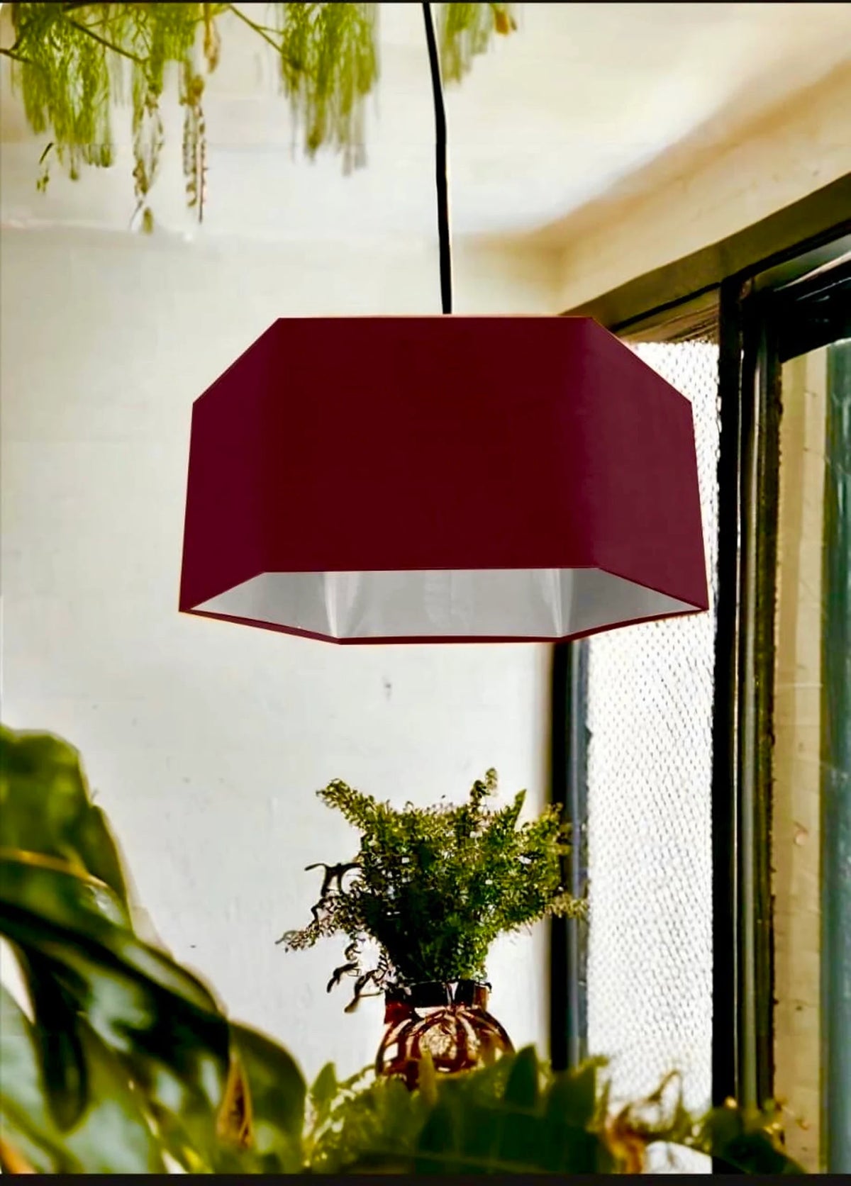 New luxury premium quality hexagon upholstery velvet lamp shade pendant light shade burgundy With brushed gold lining