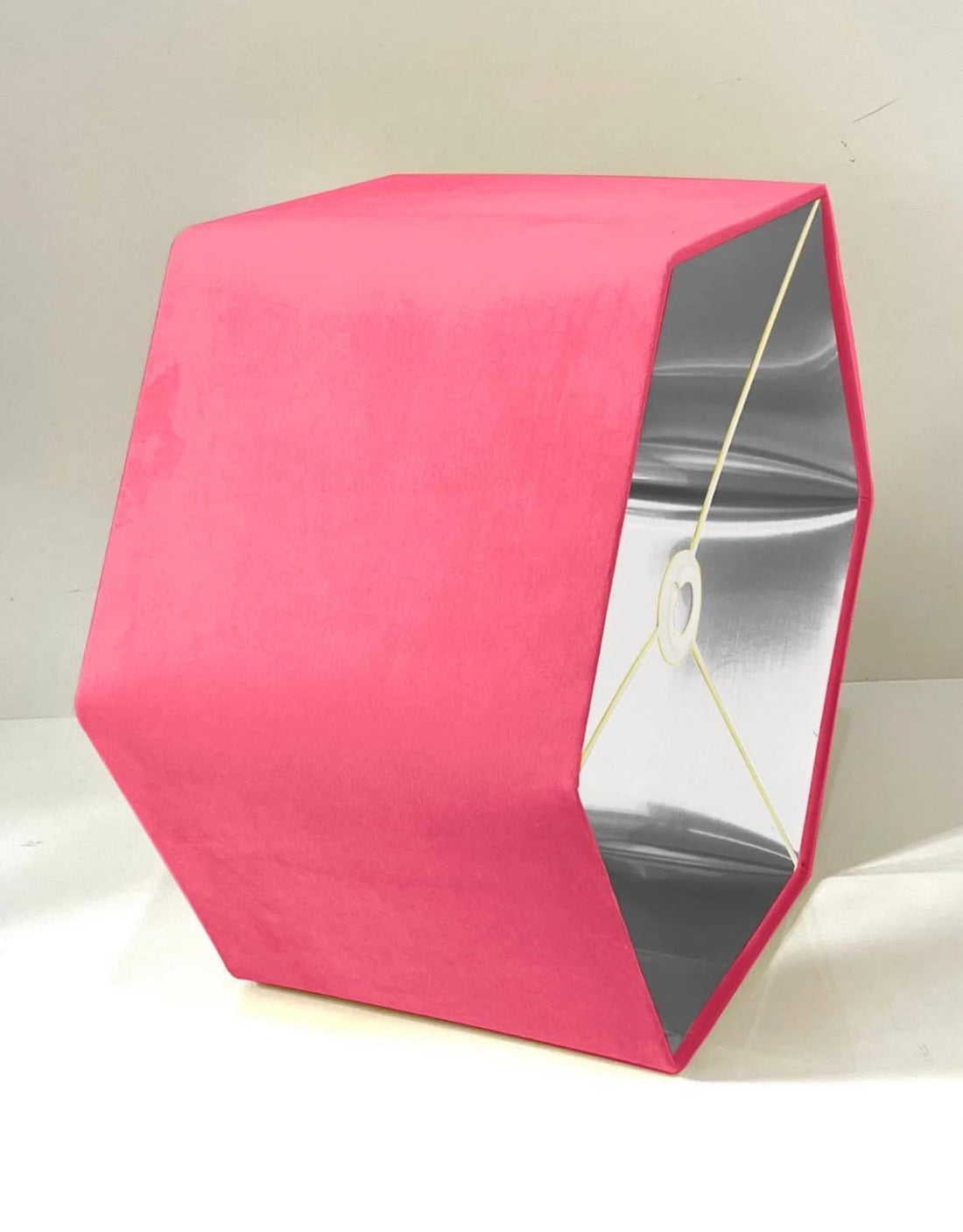 New luxury premium quality hexagon velvet lamp shade pendant light shade candy pink velvet With brushed gold lining
