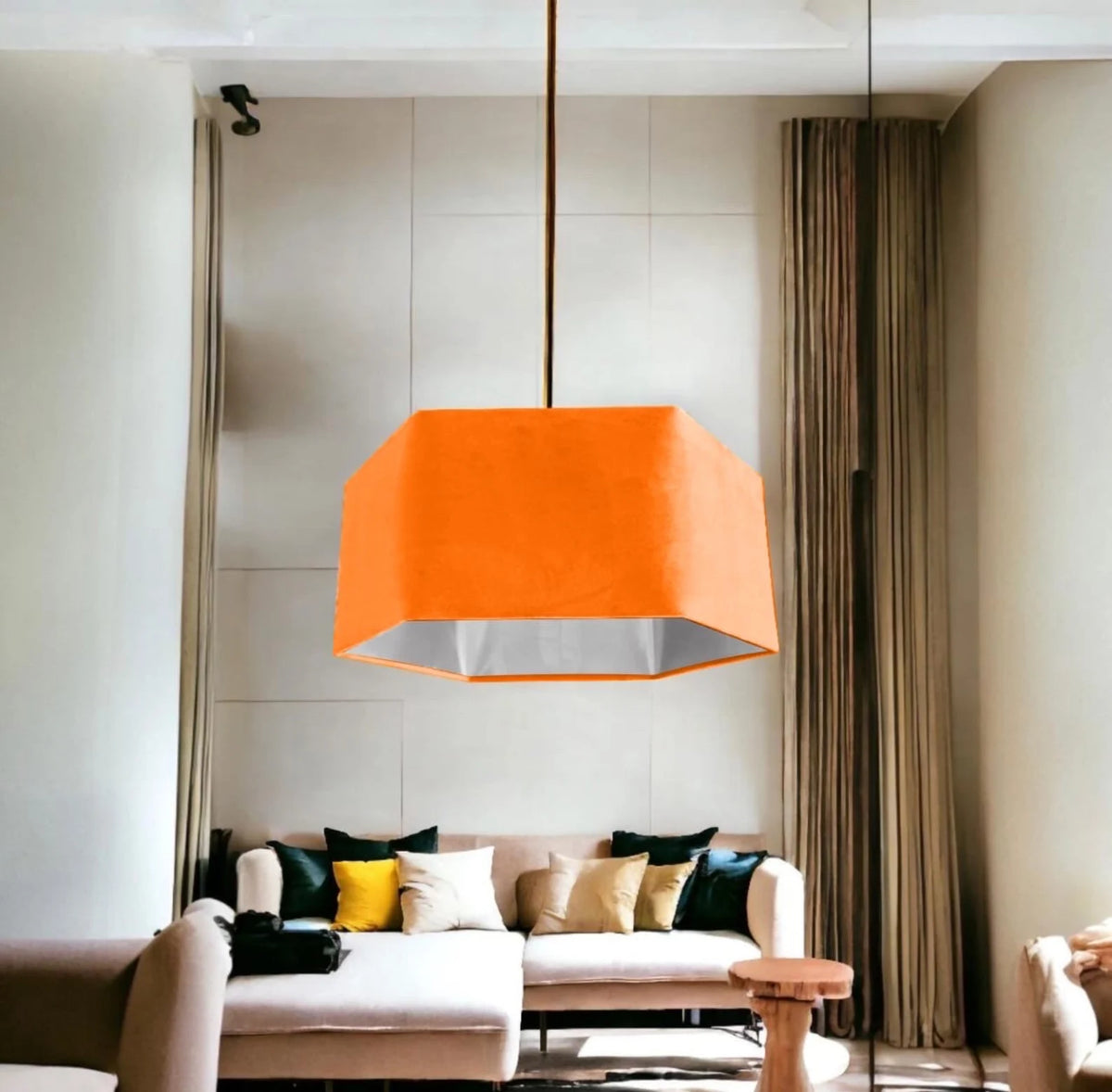 New luxury premium quality coral orange hexagon velvet lamp shade pendant light shade coral orange velvet With metallic lining