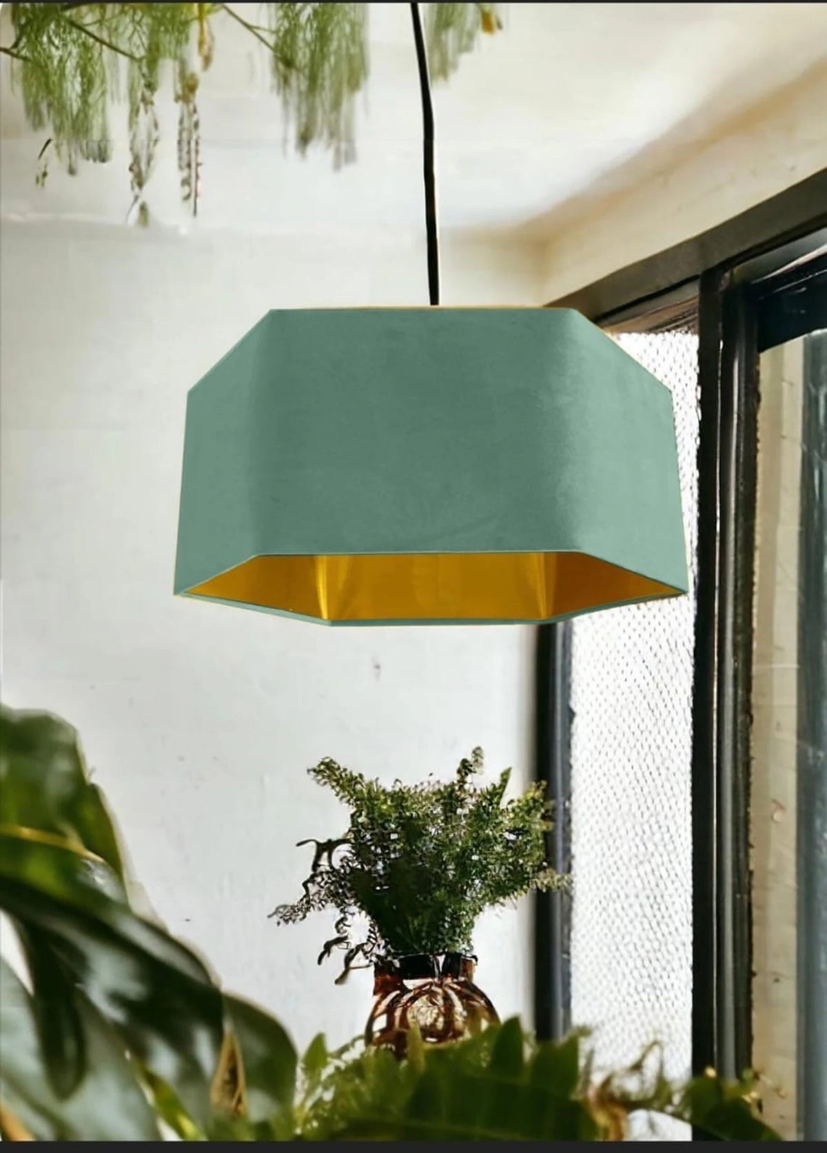 New luxury premium quality duck egg hexagon velvet lamp shade pendant light shade duck egg velvet With metallic lining