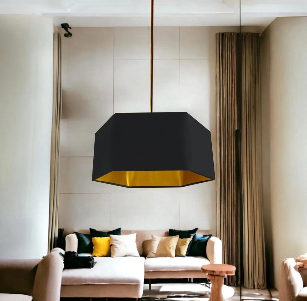 New luxury premium quality black hexagon velvet lamp shade pendant light shade black velvet With metallic lining
