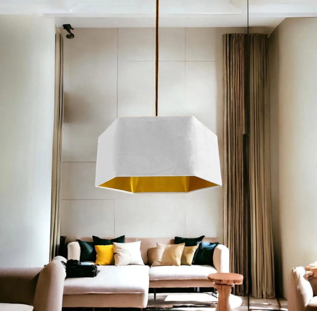 New luxury premium quality white velvet hexagon velvet lamp shade pendant light shade white velvet With brushed gold lining