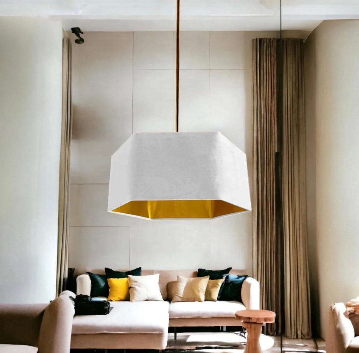 New luxury premium quality white velvet hexagon velvet lamp shade pendant light shade white velvet With brushed gold lining
