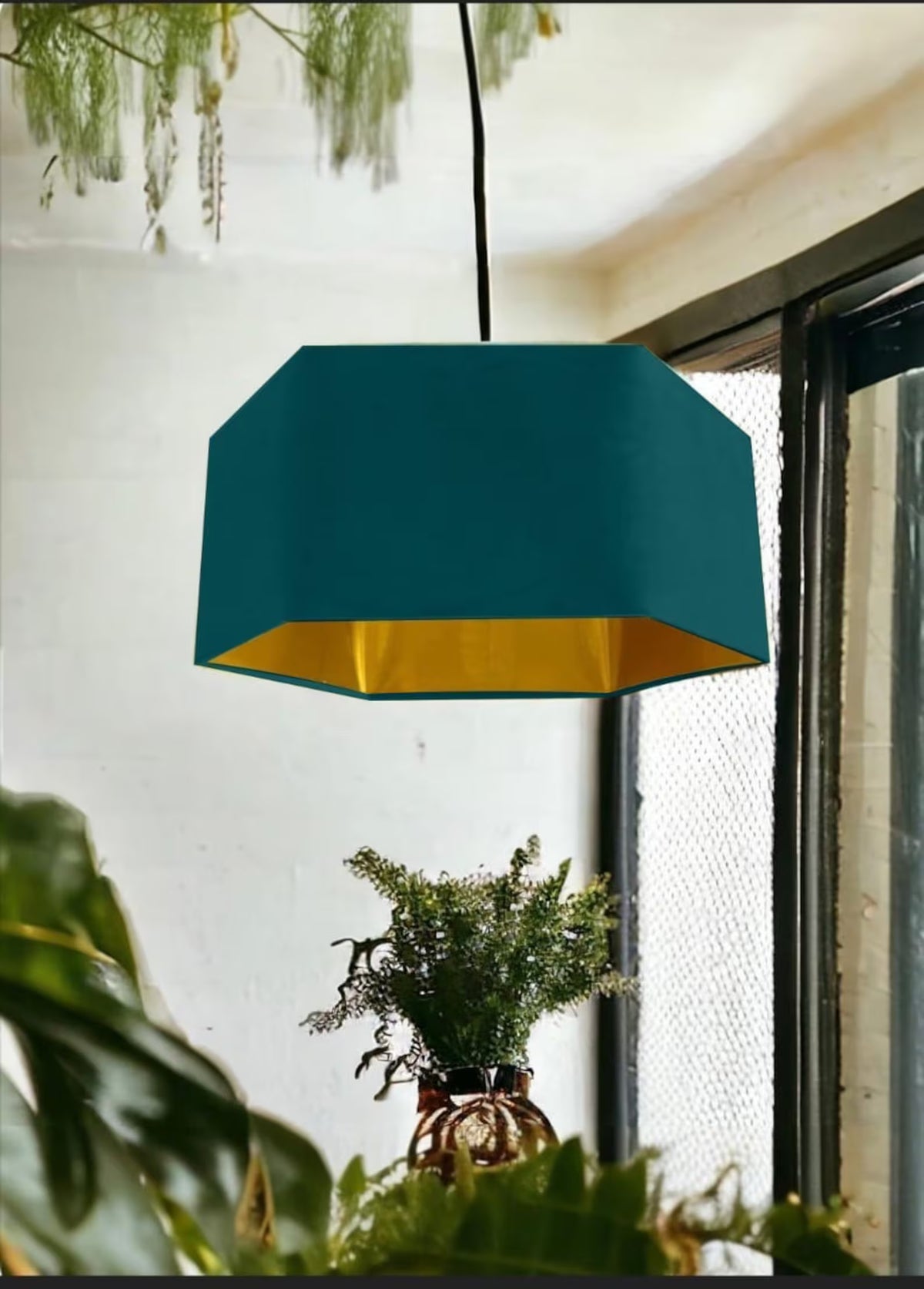 New luxury premium quality teal hexagon velvet lamp shade pendant light shade light teal velvet With metallic lining