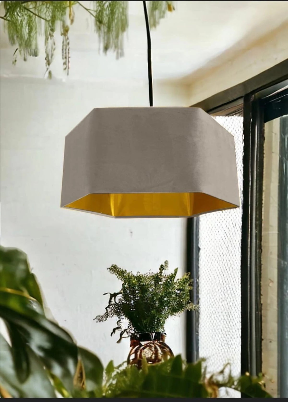 New luxury premium quality mink hexagon velvet lamp shade pendant light shade light mink neutral velvet With metallic lining