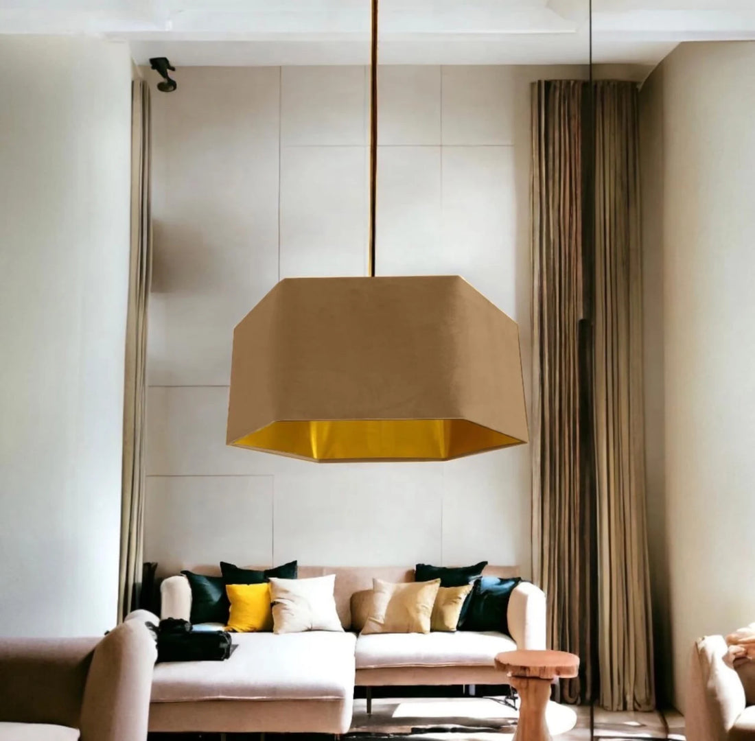 New luxury premium quality old gold hexagon velvet lamp shade pendant light shade light old gold brown velvet With metallic lining