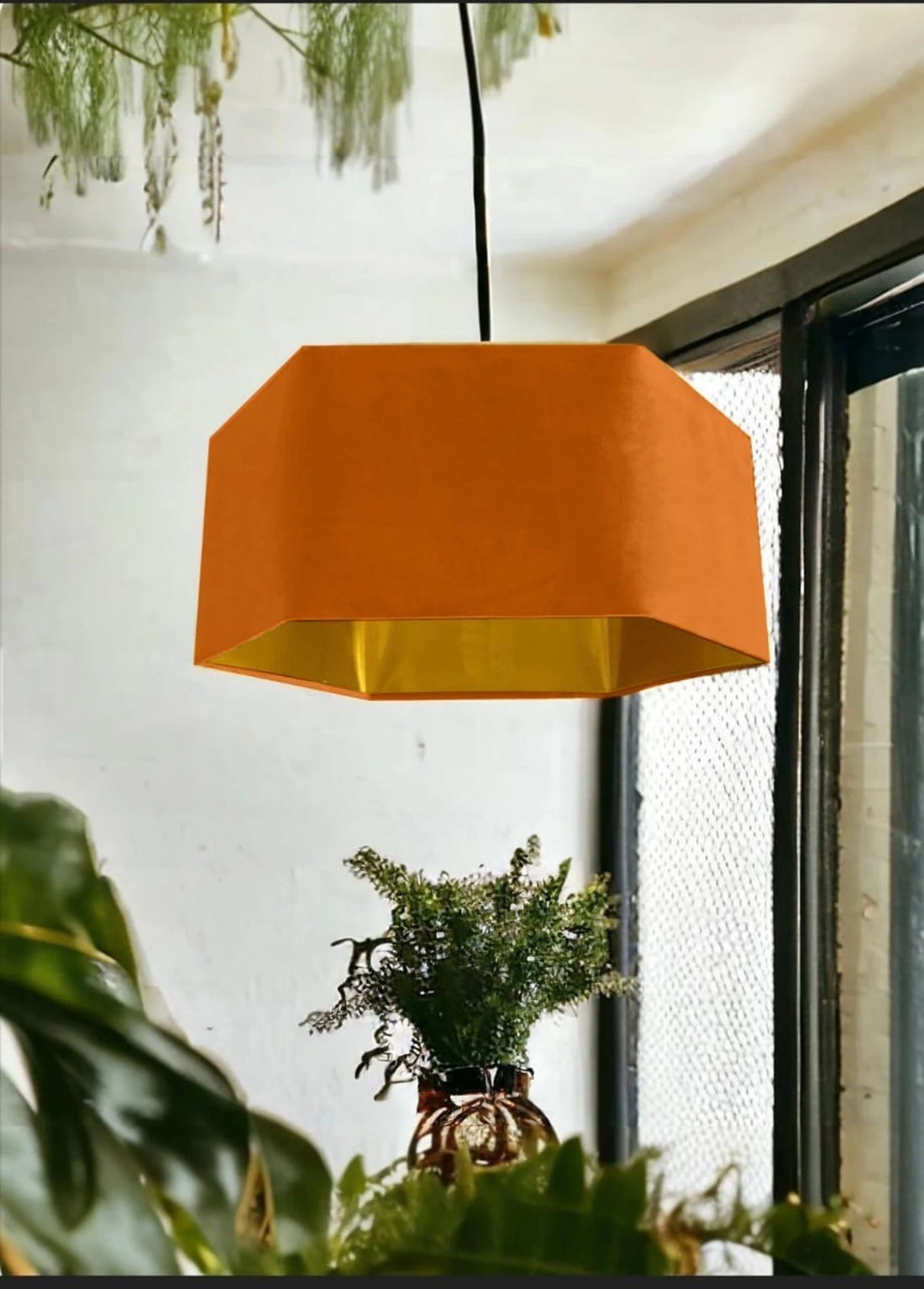 New luxury premium quality pumpkin orange hexagon velvet lamp shade pendant light shade light pumpkin orange velvet With metallic lining