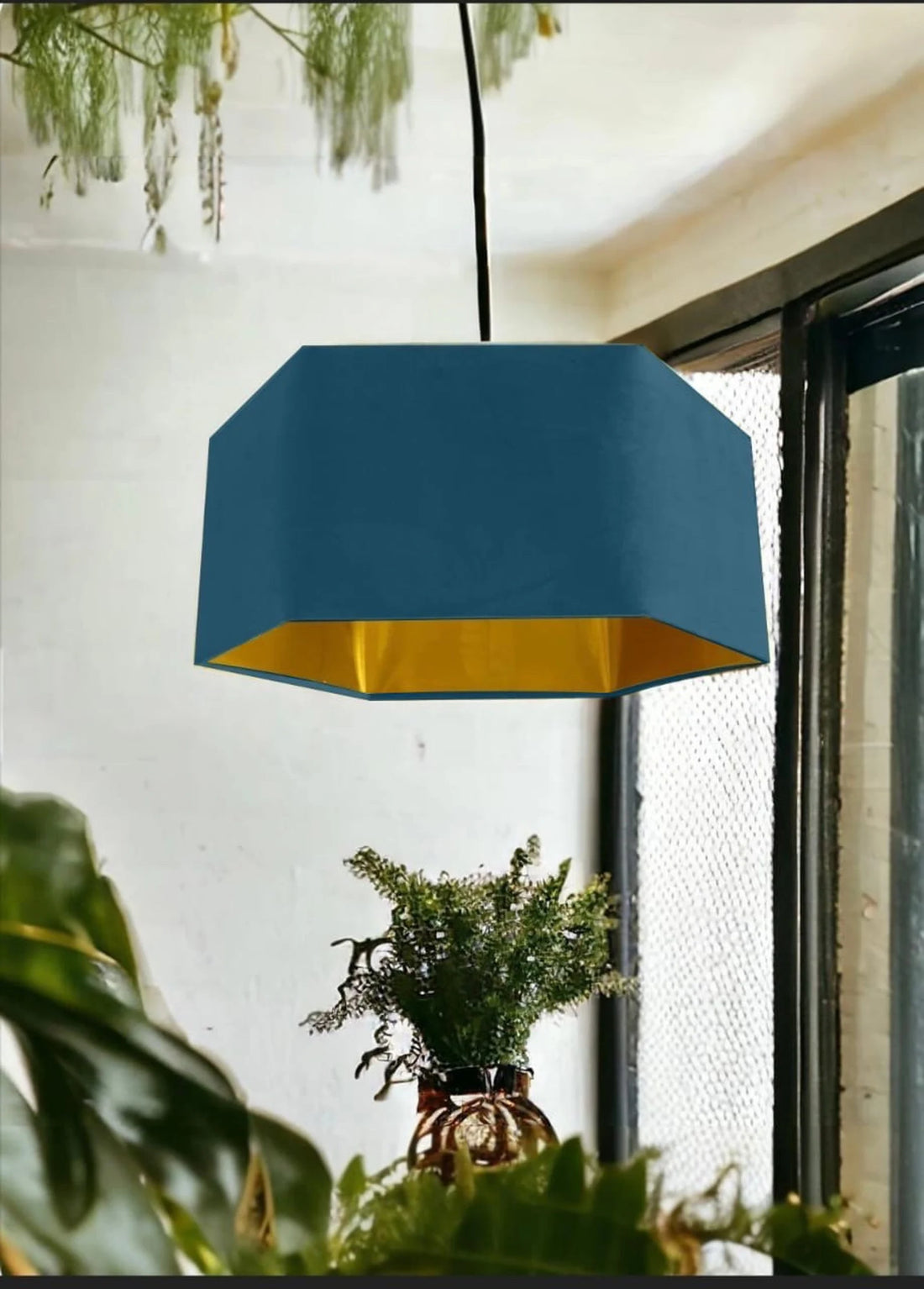 New luxury premium quality pacific blue hexagon velvet lamp shade pendant light shade light pacific blue velvet With metallic lining