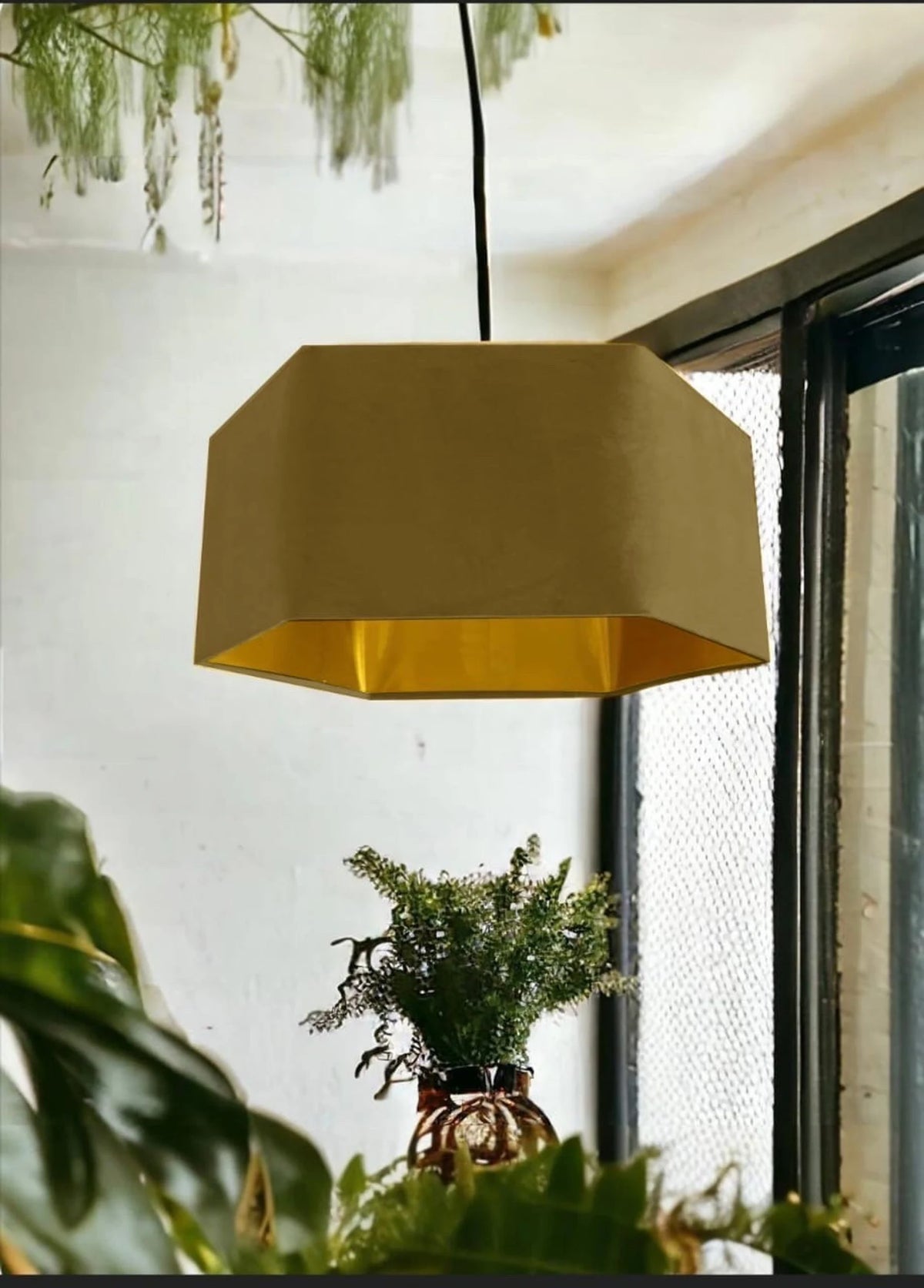 New luxury premium quality sage hexagon velvet lamp shade pendant light shade light sage green velvet With metallic lining