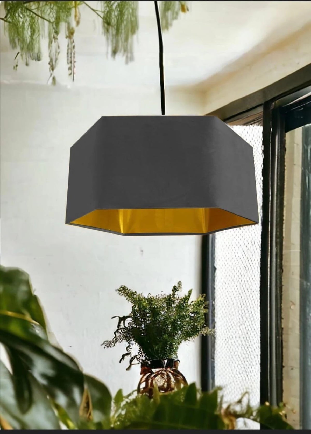New luxury premium quality royal graphite grey hexagon velvet lamp shade pendant light shade light graphite grey velvet With metallic lining