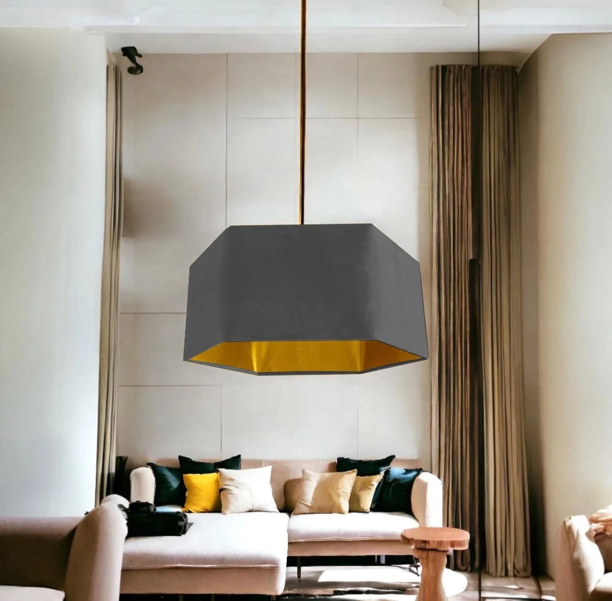 New luxury premium quality royal graphite grey hexagon velvet lamp shade pendant light shade light graphite grey velvet With metallic lining