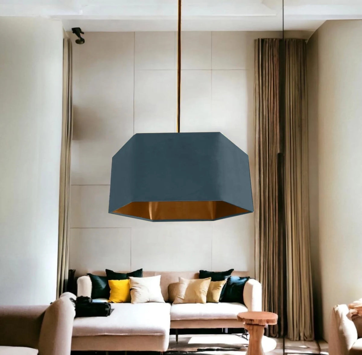 New luxury premium quality midnight blue hexagon velvet lamp shade pendant light shade light midnight blue velvet With metallic lining