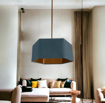 New luxury premium quality midnight blue hexagon velvet lamp shade pendant light shade light midnight blue velvet With metallic lining