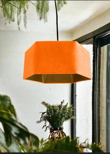 New luxury premium quality coral orange hexagon velvet lamp shade pendant light shade coral orange velvet With metallic lining