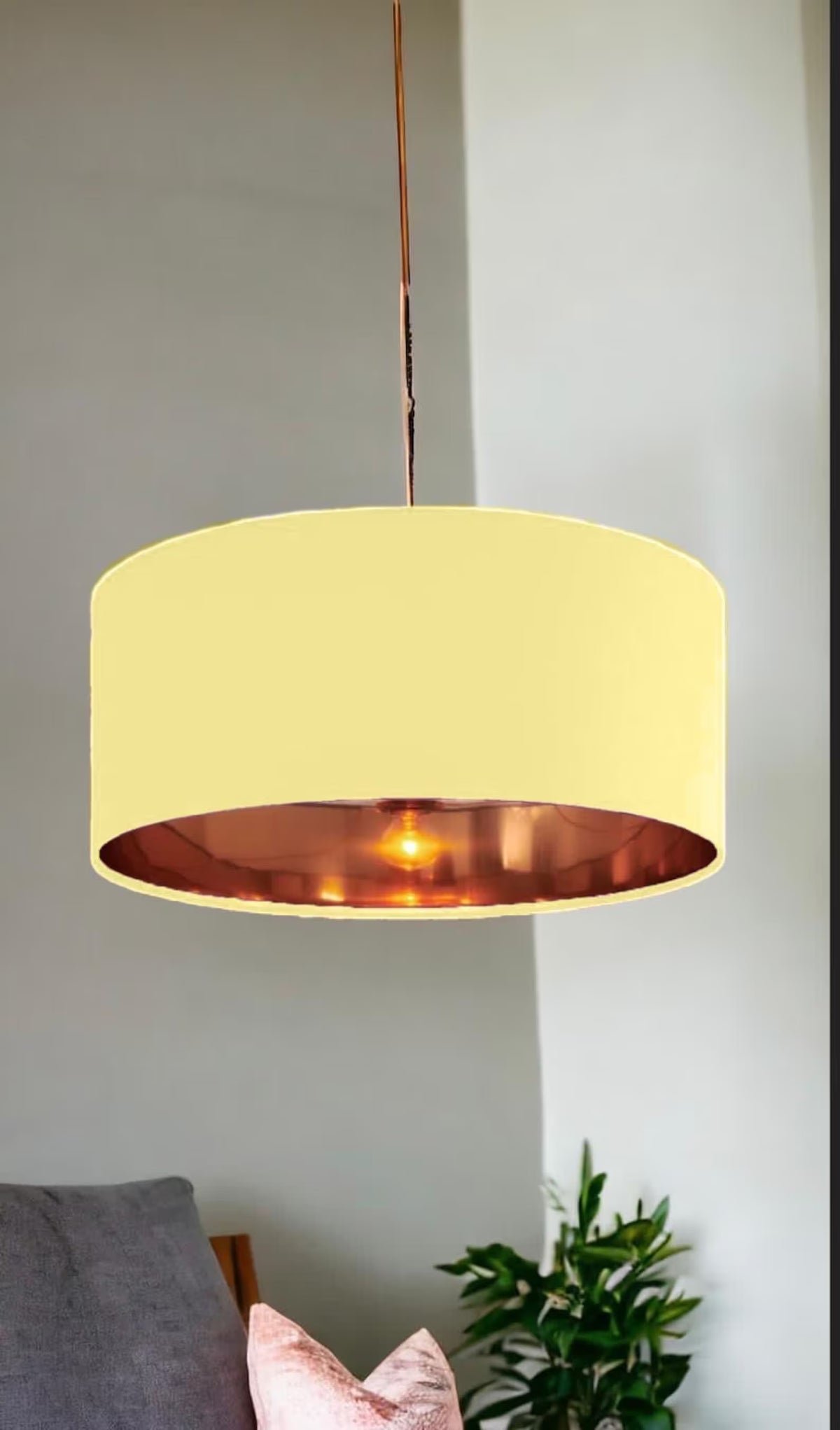New high quality luxury lemon 41 cotton fabric lamp shade pendant light drum shape with metallic linings